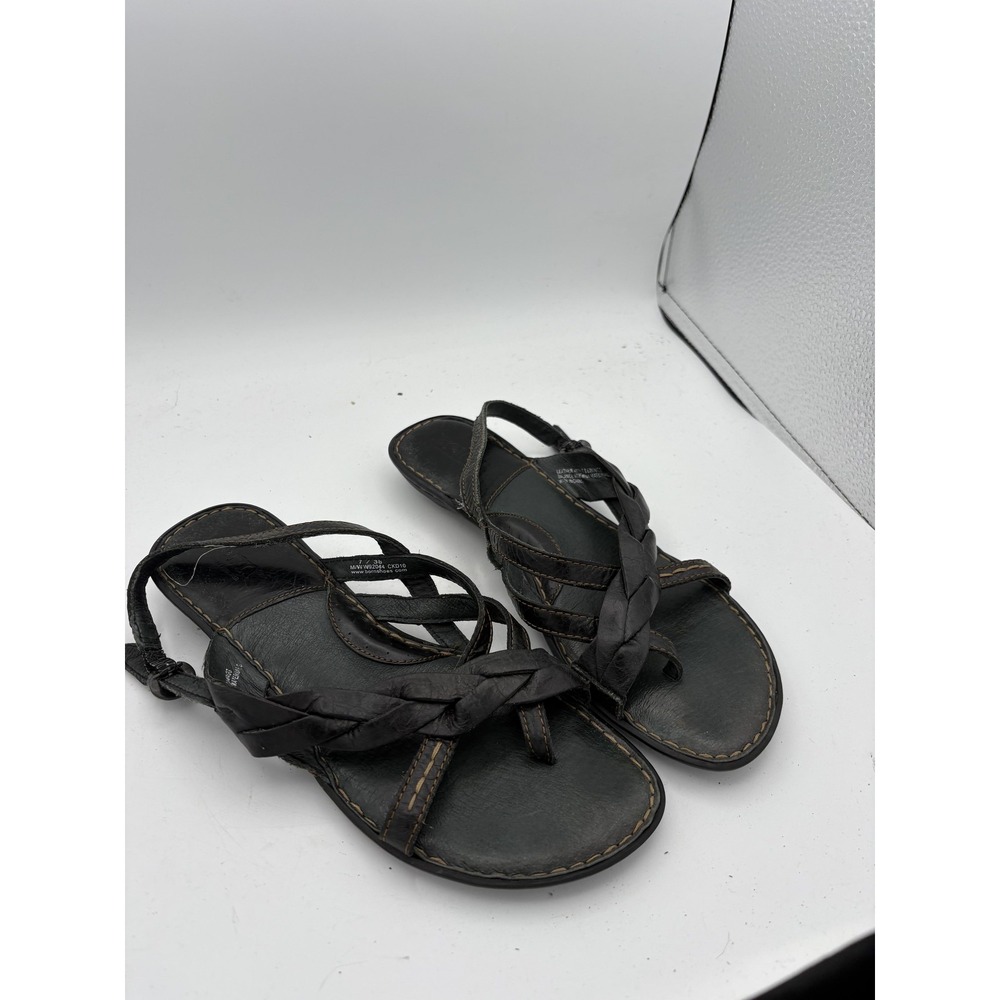 Born Sandals Womens Size 7 Black Leather Braided Strappy Ankle Strap Comfort